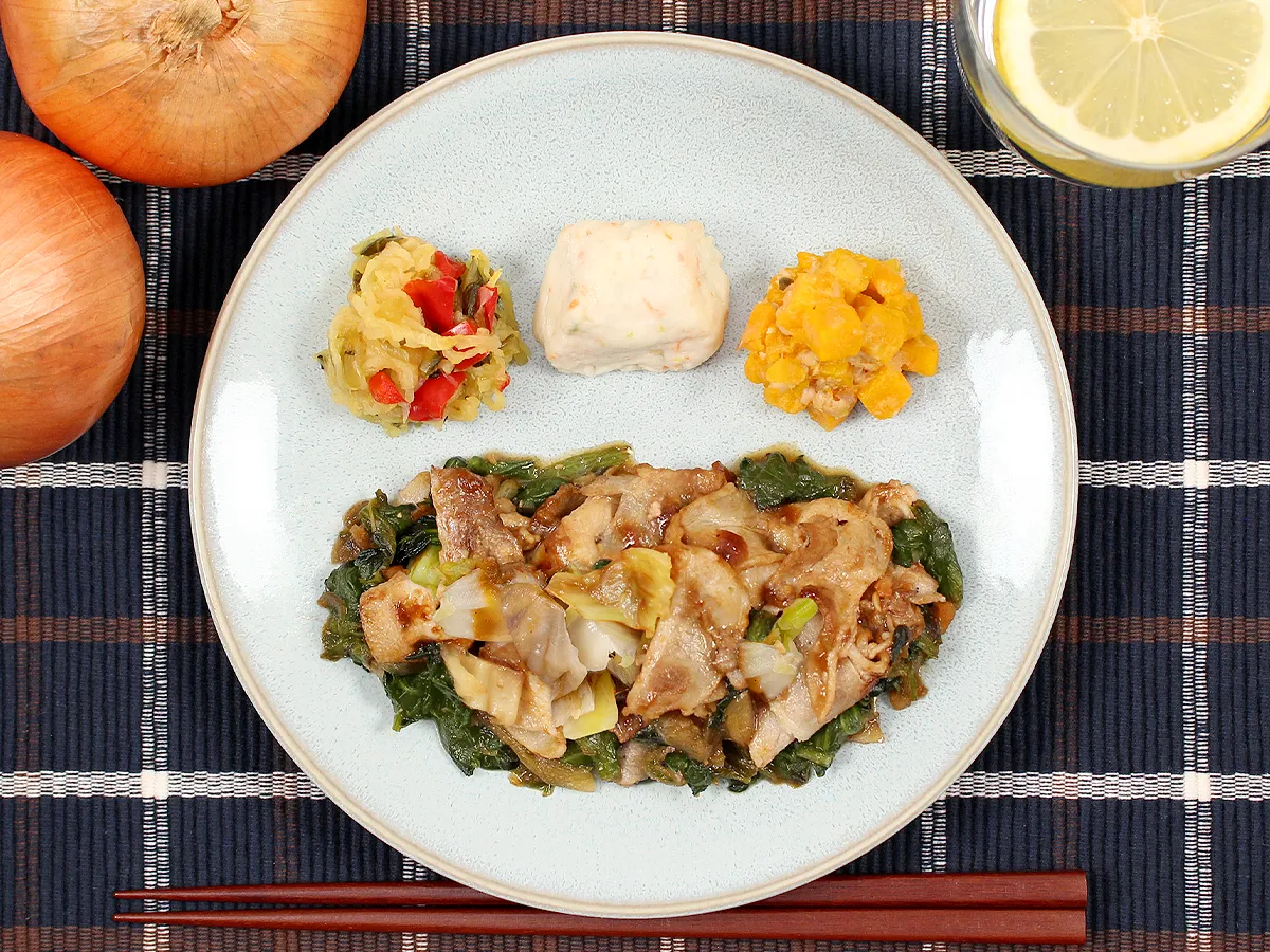 豚バラ肉と野菜の甘辛ソースまみれ