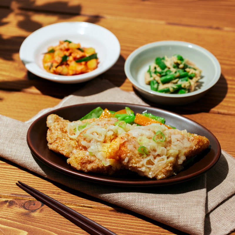 全粒粉で揚げた鰈(ｶﾚｲ)のねぎ塩あんかけ